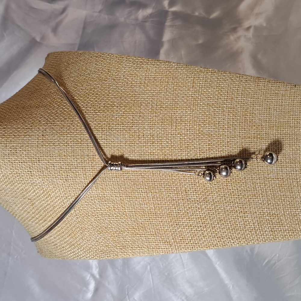 Sterling Silver Snake Chain Lariat Necklace with Beaded Tassel